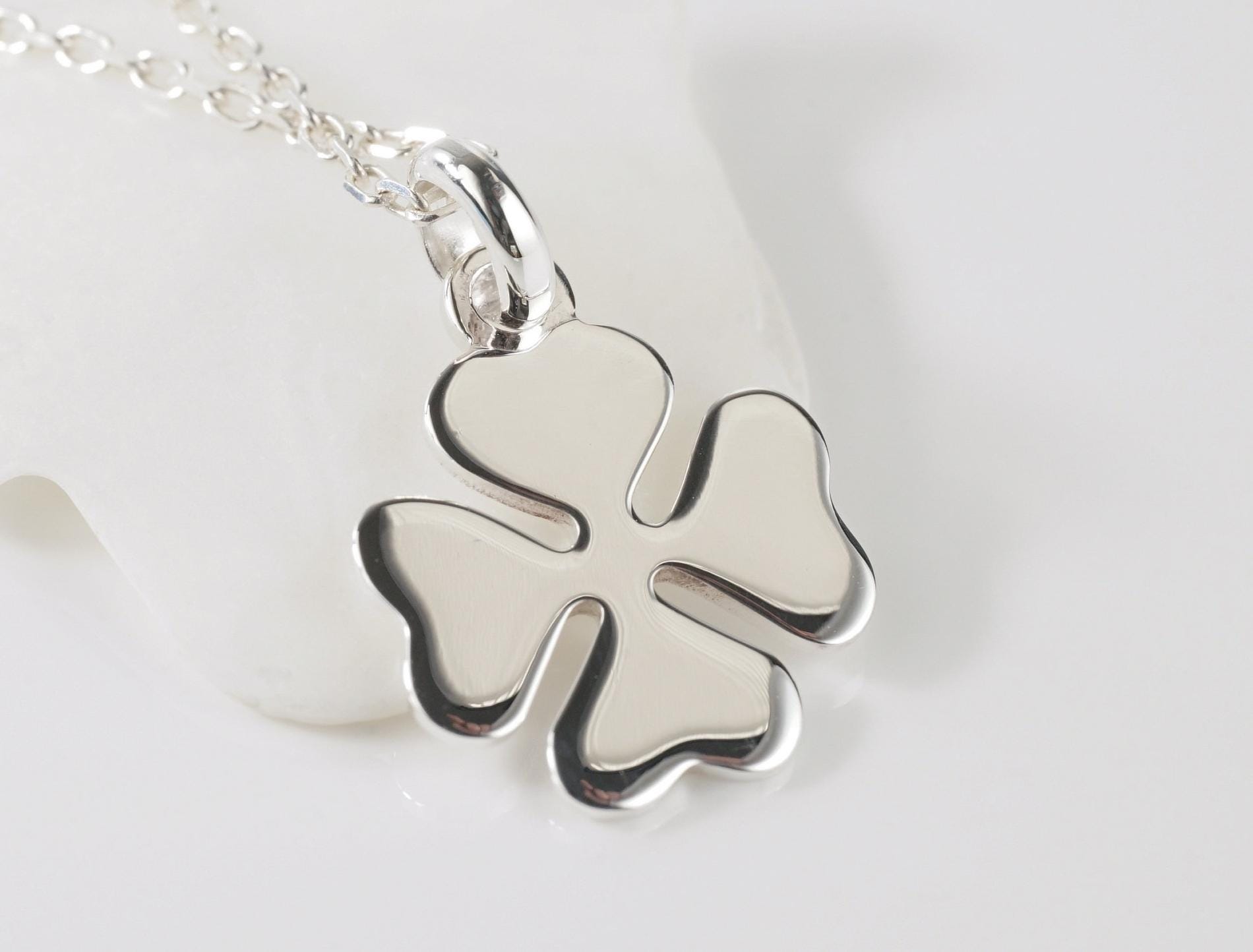 Quiges Charm Pendentif Perle avec Fermoir Femme Argent 925 Trèfle des Quatre Feuilles avec Pendentif Perle Artificielle