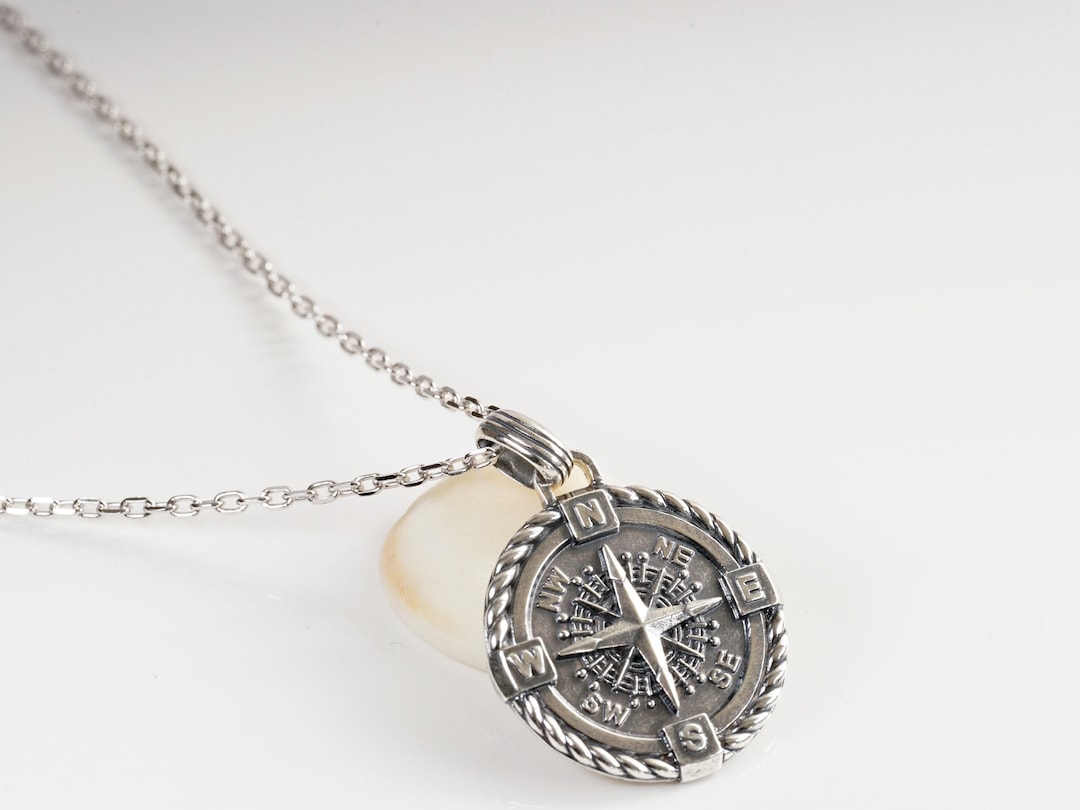 Compass Pendant Necklace for Men in Silver With Chain From 40cm (17.7 ...