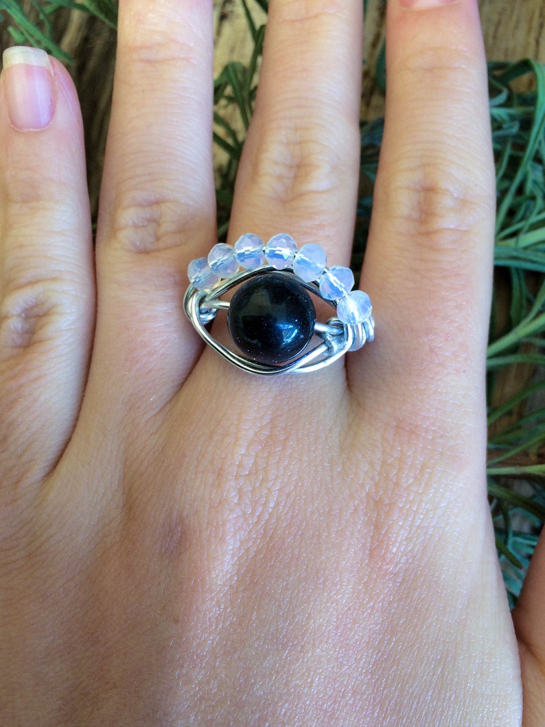 Eye ring Dark Sun stone ring Wire ring Sun Stone