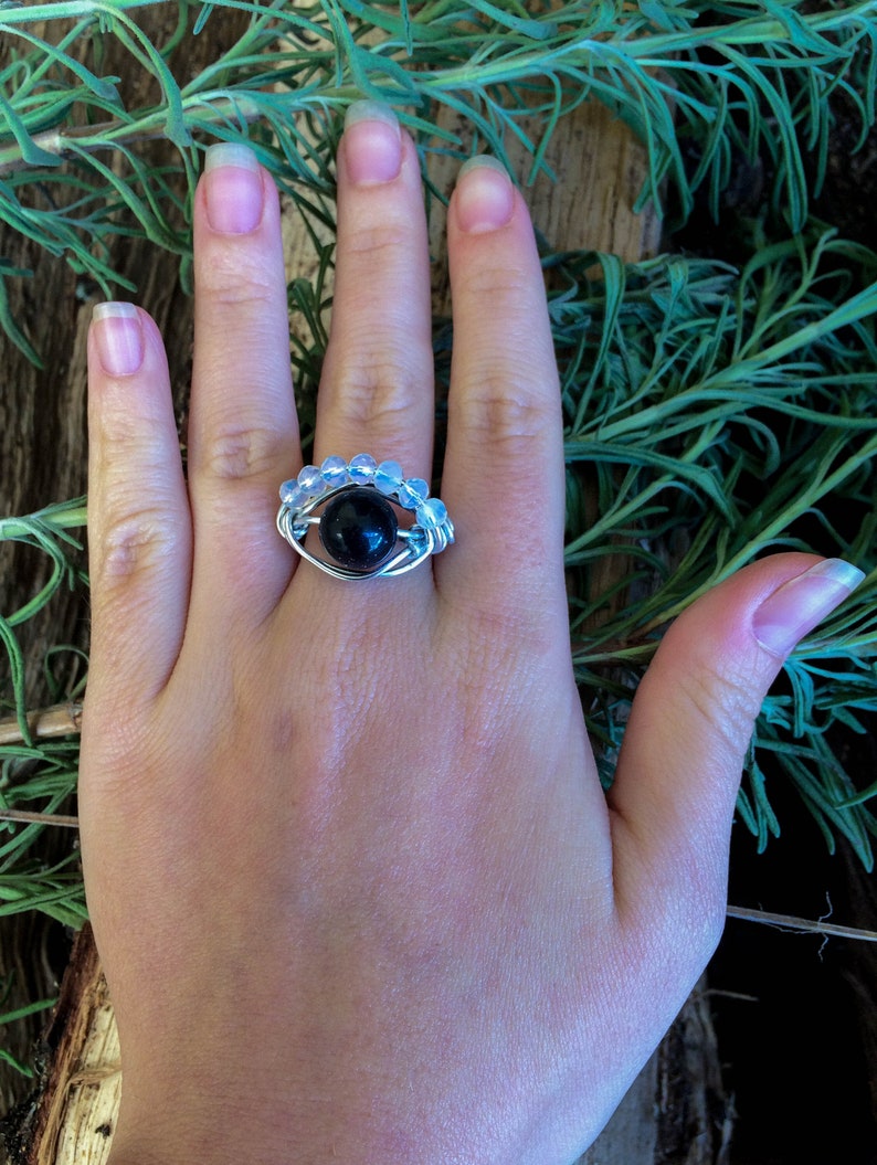 Eye ring Dark Sun stone ring Wire ring Sun Stone
