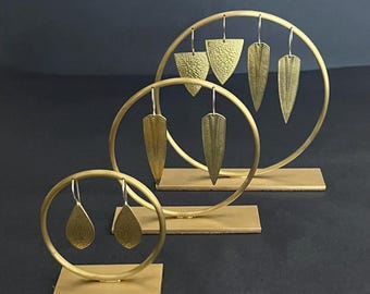 Set of three circle brass earring stands