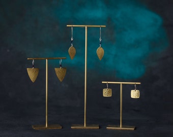Annette - Set of three solid brass earring display t-bar stands, 80mm, 120mm, 180mm
