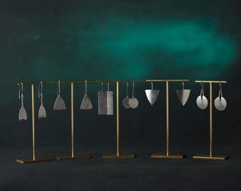 Janet, Set brass t-bar earring stands 120mm tall, six variations available