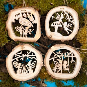 Set of 4 Pixie Fairy Wooden Hanging Decorations Handmade Recycled ...