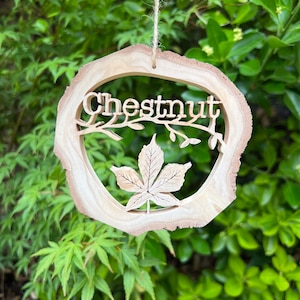 Chestnut Leaf Wooden Hanging Decoration Handmade Recycled Wooden School Leavers Gift