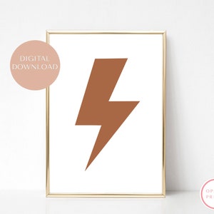Brown Neutral Lightning Bolt Print, Nursery, Kids Teen Bedroom Poster, Printable Wall Art, Modern Digital Download, Minimalist Home Decor