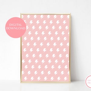 Pink White Mini Lightning Bolt Print, Nursery, Kids Teen Bedroom Poster, Printable Wall Art, Pastel Digital Download, Minimalist Home Decor