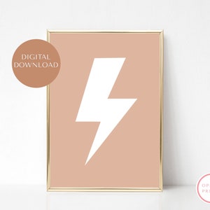 Brown Neutral Lightning Bolt Print, Nursery, Kids Teen Bedroom Poster, Printable Wall Art, Modern Digital Download, Minimalist Home Decor