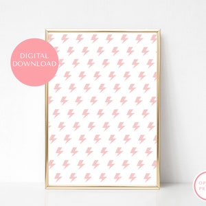 Pink White Mini Lightning Bolt Print, Nursery, Kids Teen Bedroom Poster, Printable Wall Art, Pastel Digital Download, Minimalist Home Decor