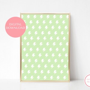 Green White Mini Lightning Bolt Print, Nursery, Kids Teen Bedroom Poster, Printable Wall Art, Pastel Digital Download, Minimalist Home Decor