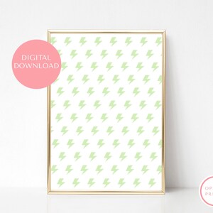 Green White Mini Lightning Bolt Print, Nursery, Kids Teen Bedroom Poster, Printable Wall Art, Pastel Digital Download, Minimalist Home Decor