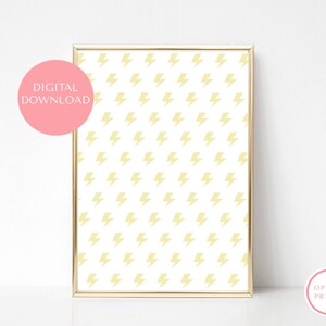Yellow White Lightning Bolt Print, Nursery, Kids Teen Bedroom Poster, Printable Wall Art, Pastel Digital Download, Minimalist Home Decor