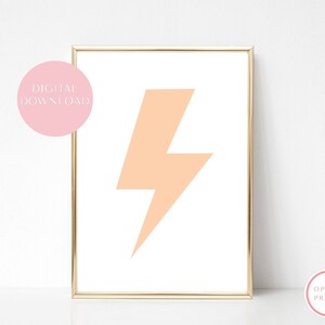 Orange Pastel Lightning Bolt Print, Nursery, Kids Teen Bedroom Poster, Printable Wall Art, Modern Digital Download, Minimalist Home Decor