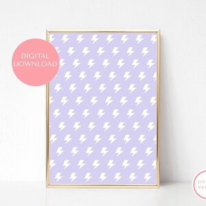 Purple White Lightning Bolt Print, Nursery, Kids Teen Bedroom Poster, Printable Wall Art, Pastel Digital Download, Minimalist Home Decor