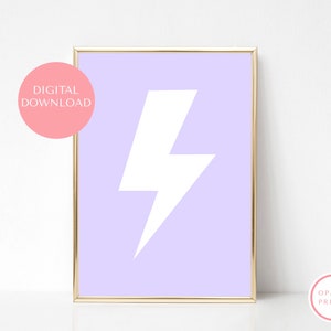 Purple White Lightning Bolt Print, Nursery, Kids Teen Bedroom Poster, Printable Wall Art, Pastel Digital Download, Minimalist Home Decor