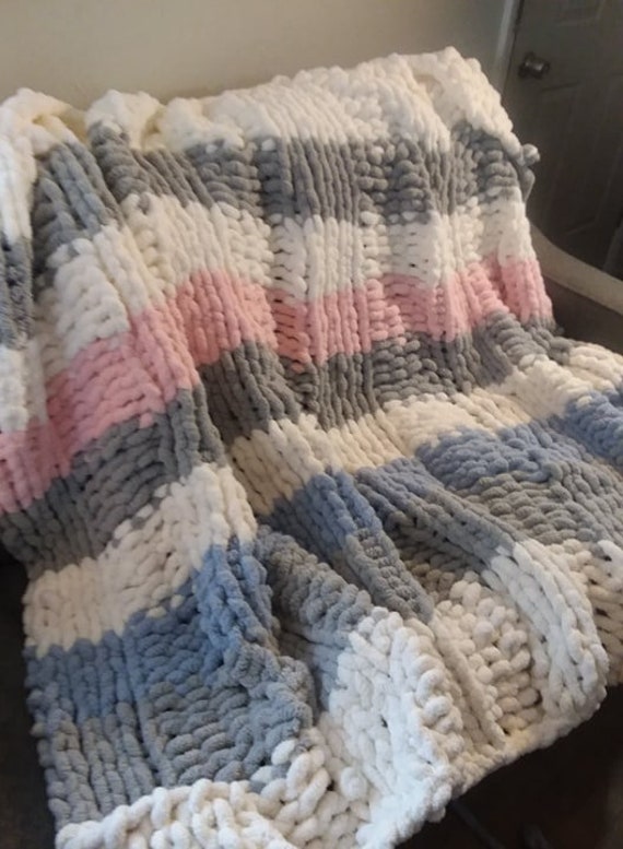 Striped Knit Chunky Blanket Etsy