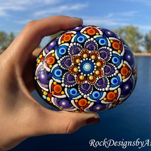 Painted Mandala Rock | Rock Art | Dot Rocks | Mandala Stones | Rock Painting | Dot Art | Home Decor | Dot Mandala