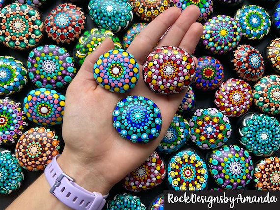 Small Painted Mandala Stones Paperweights Dot Art Mandala Rocks