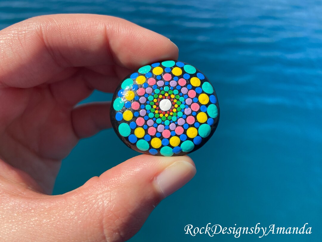 Mini Mandala Stone | Painted Rocks | Dot Mandala | Small Mandala | Rock ...