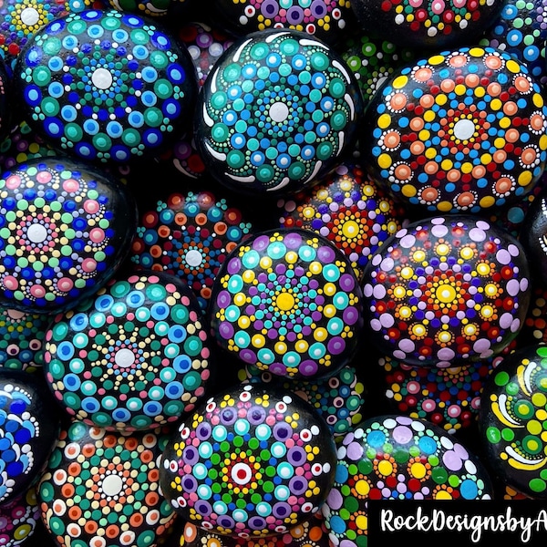 Painted Mandala Stones | Paperweights | Mandala Dot Art | Painted Rocks | Mandala Rocks | Stone Mandalas | Stone Painting | Rock Art