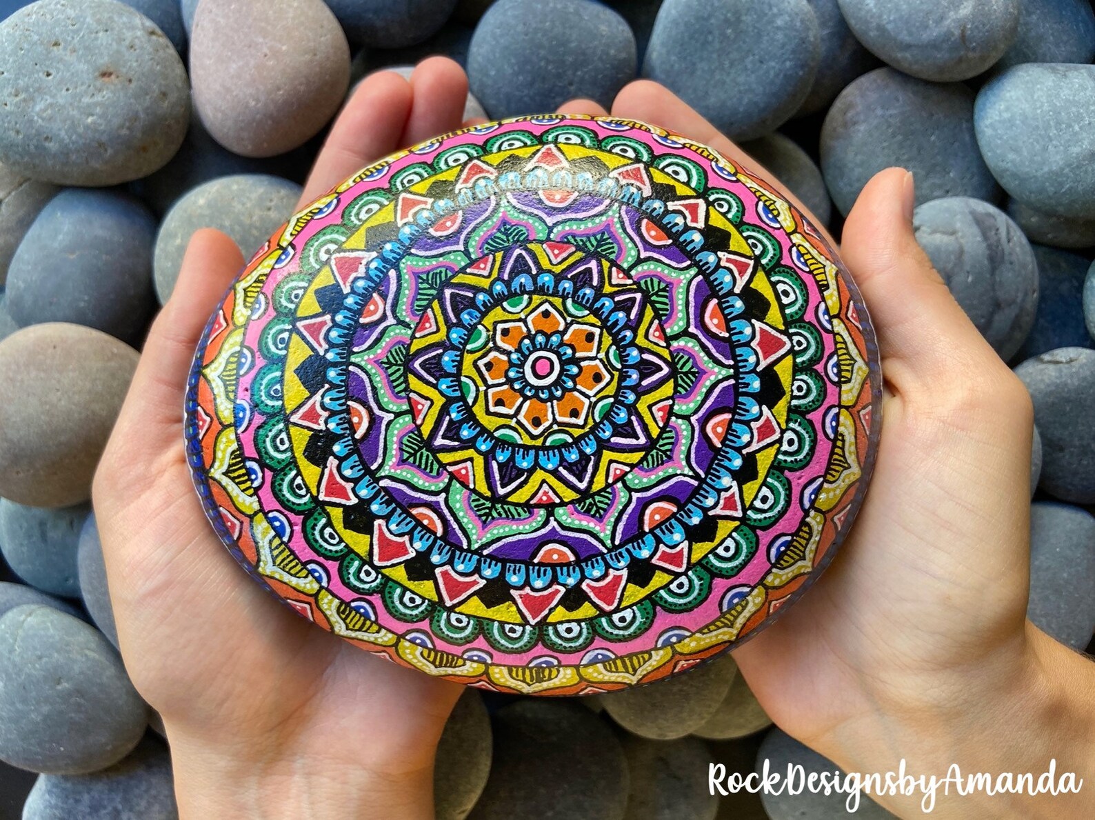 Large Painted Mandala Stone Painted Rocks Mandala Design - Etsy