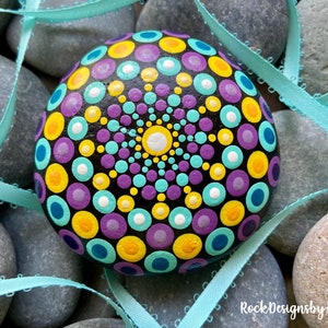 Mandala Stone | Painted Rocks | Paperweight | Stone Painting | Dot Art Rocks | Dot Mandala | Desk Accessories | Rock Art | Mandala Decor