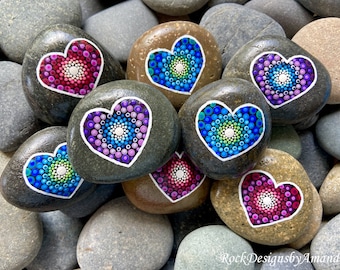 Heart Painted Rocks | Valentine’s Day Gifts | Dotted Heart Rocks | Heart Mandala Art | Painted Stones | Rock Art | Dot Rocks | Paperweights