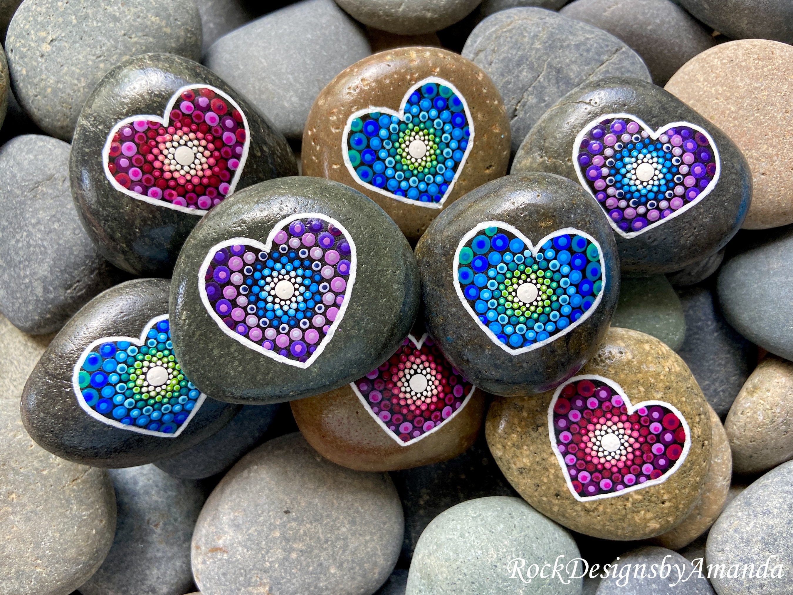 Hearrt Rocks Heart Painted Rocks | Valentine’s Day Gifts | Dotted Heart Rocks ...