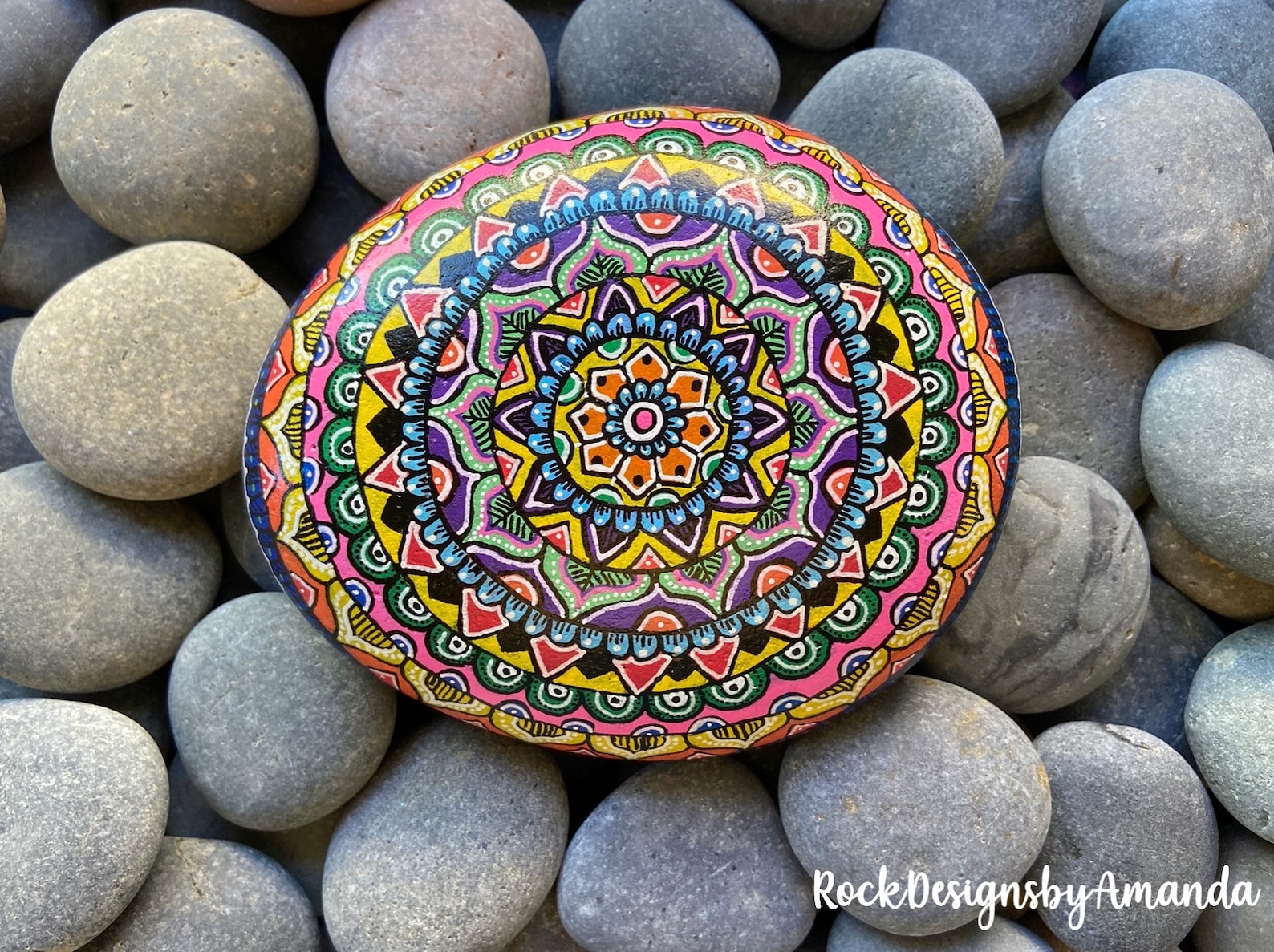 Large Painted Mandala Stone Painted Rocks Mandala Design - Etsy