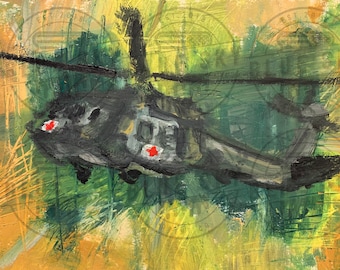 Impressão digital Dustoff de pintura a óleo do UH60 Blackhawk Medevac. JPG