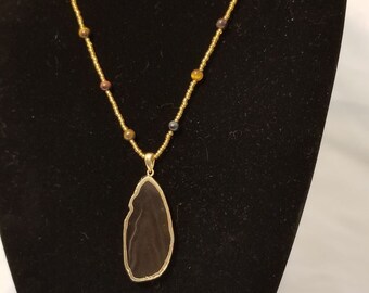 Elegante collar negro y TIgerseye collar y pendiente conjunto