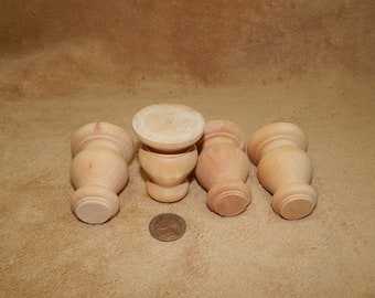 Unfinished Hard Wood Wooden Short Turned Bun Feet Lot of 4