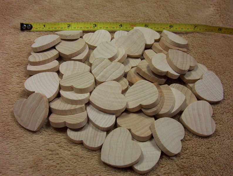 Unfinished Hardwood Wood Wooden Shapes Small 1 Hearts Lot of 50