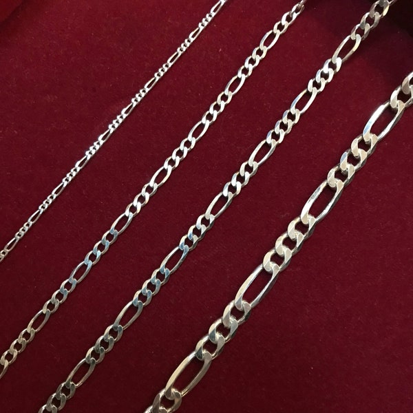 Sterling Silver Chain - 0.925 Figaro Chain Necklace for Men and Women - Free Shipping