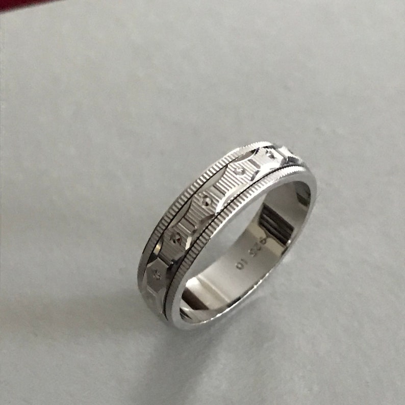 Wedding Band Spinner Band 0.925 Italy Fine Silver Wedding Ring Free Shipping.