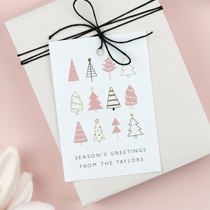 Modern Christmas Trees Holiday Gift Tags Printable Template, Pink Blush Christmas Gift Tag, Editable Gift Tag Template, Instant Download G92