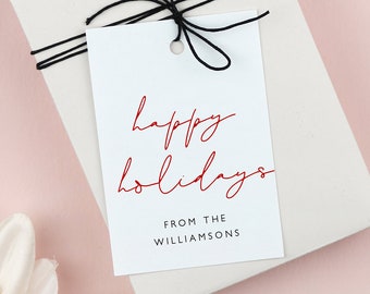 Modern Script Holiday Gift Tags Printable Template, Minimalist Family Christmas Present Tags, Editable Gift Tags, Instant Download MT92