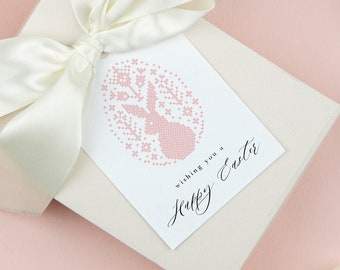 Blush Happy Easter Tag Template, Printable Classic Pink Bunny Easter Tag, Elegant Easter Tag, Easter Gift Favor Tag, Instant Download GE53