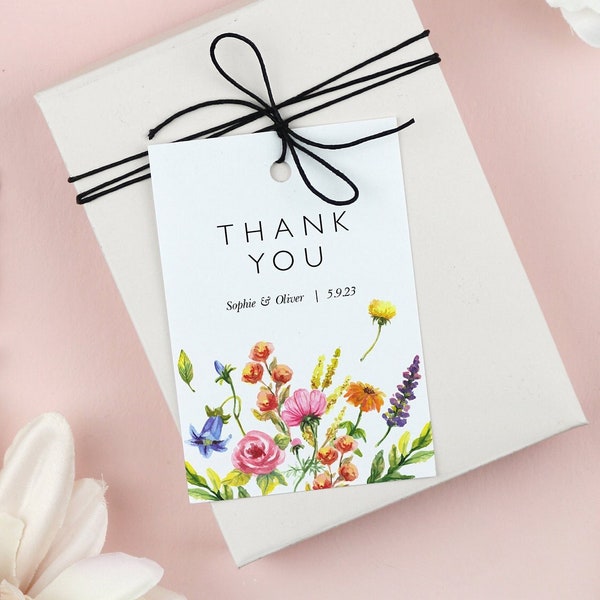 Wildflower Wedding Favor Tag Template, Watercolor Floral Thank You Tag, Colorful Flowers Favor Tag Printable, Bridal Shower Favor EF53