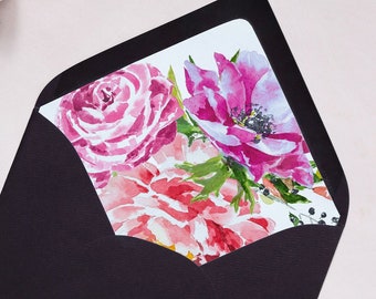 Watercolor Floral Envelope Liner, Printable Envelope Liner Template, Pink Watercolor Floral Wedding Envelope Insert, Envelope Template MD53