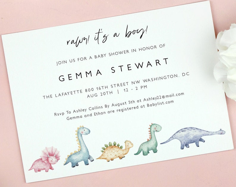 Dinosaur Baby Shower Invitation Boy Baby Shower Invitation Template Dino Baby Shower Printable Invitation Rawr Its a Boy