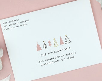Pink Christmas Trees Holiday Envelope Addressing Template, Blush Minimalist Holiday Envelope Address Printable, Instant Download G92
