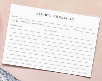 Modern Cocktail Recipe Card Template, Minimalist Bar Drink Recipe Card, Personalized Bar Recipe Cards, Printable 4x6 Cocktail Recipe Card