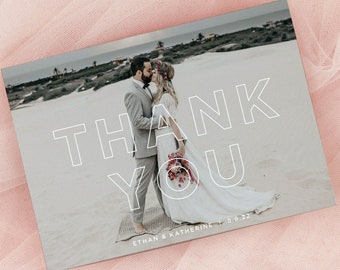 Modern Wedding Photo Thank You Card, Simple Wedding Thank You Card Template, Minimalist Thank You Card Printable, Picture Thank You SN43