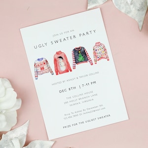 Ugly Sweater Party Invitation Template, Holiday Sweater Invitation Printable, Watercolor Christmas Party Invitation, Holiday Party US53 image 1