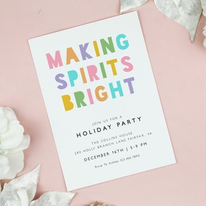 Colorful Christmas Party Invitation, Modern Holiday Party Invitation Template, Minimalist Neon Invitation Printable, Christmas Cocktail TN92 image 1