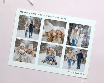 Modern Photo Holiday Card Template, Minimalist Family Christmas Card, Simple Holiday Card Printable, Minimal Holiday Card with Photos J92