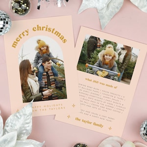 Retro Christmas Card Template, Modern Photo Holiday Card Printable, Minimalist Family Christmas Card, Vintage 70's Groovy Holiday Card MK92
