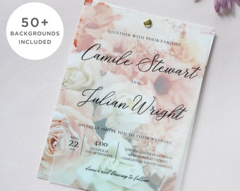 Vellum Overlay Wedding Invitation, Modern Transparent Vellum Wedding Invitation, Printable Sheer Vellum Template, Instant Download P29