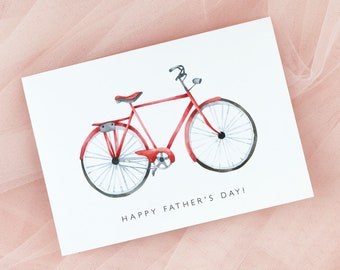 Happy Father's Day Card Printable Template, Classic Red Bicycle, Watercolor Bicycle, Instant Download, DIY Editable and Customizable